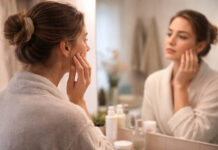 Kobieta przeglądająca się w lustrze w kontekście trądziku zapalnego