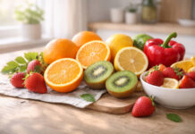 Owoce bogate w witaminę C w kuchni na blacie