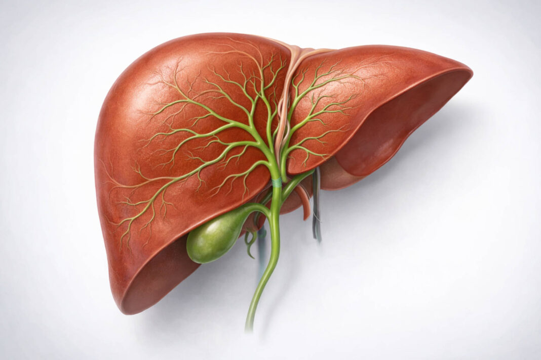 Ilustracja wątroby i dróg żółciowych w kontekście badania GGTP
