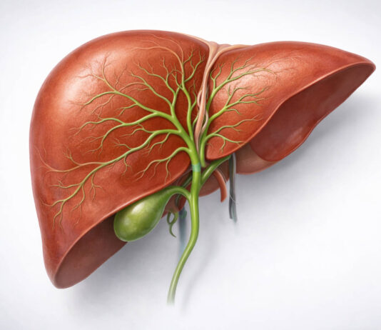 Ilustracja wątroby i dróg żółciowych w kontekście badania GGTP