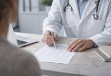 Lekarz omawiający wyniki badań witamin