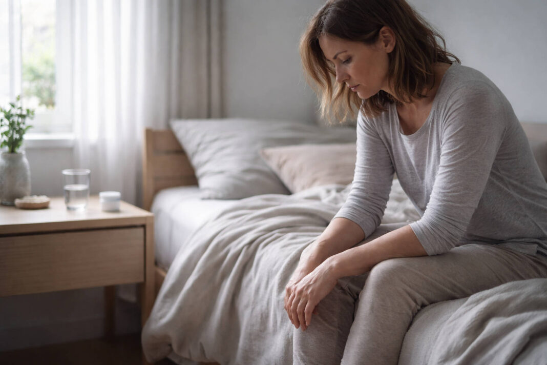 Przemęczona kobieta na łóżku chorująca na Hashimoto