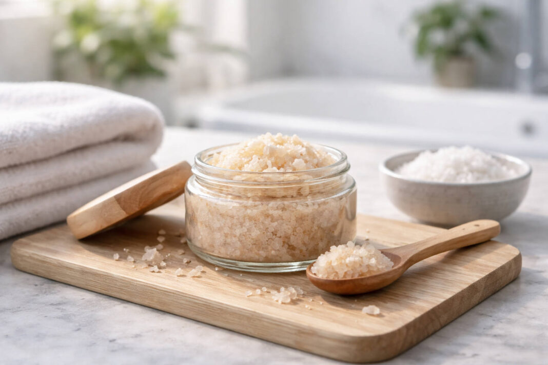 peeling-solny-art Słoiczek peelingu solnego, ręcznik i łyżeczka