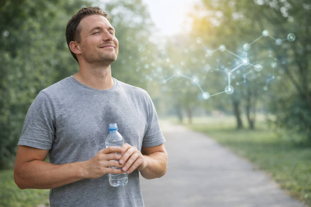 Mężczyzna zadowolony po bieganiu, w kontekście działania dopaminy