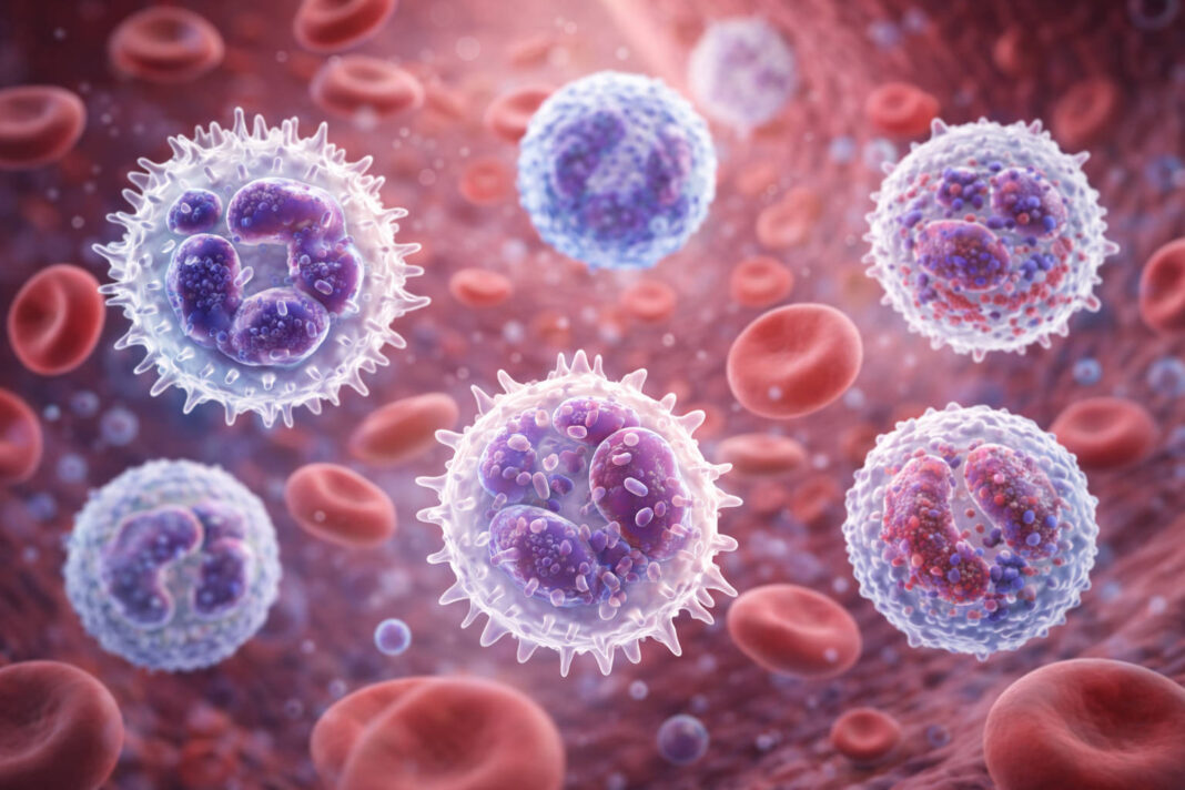 Wizualizacja leukocytów wśród innych krwinek