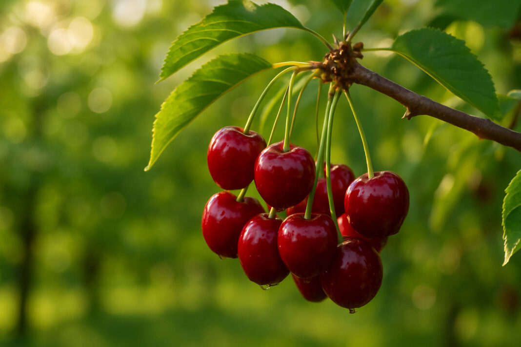Wiśnie na drzewie w sadzie