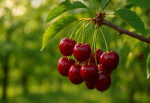 Wiśnie na drzewie w sadzie