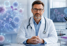 Immunolog – czym się zajmuje i kiedy warto wykonać badania odporności? Immunolog i wizualizacja wirusów obok i w tle